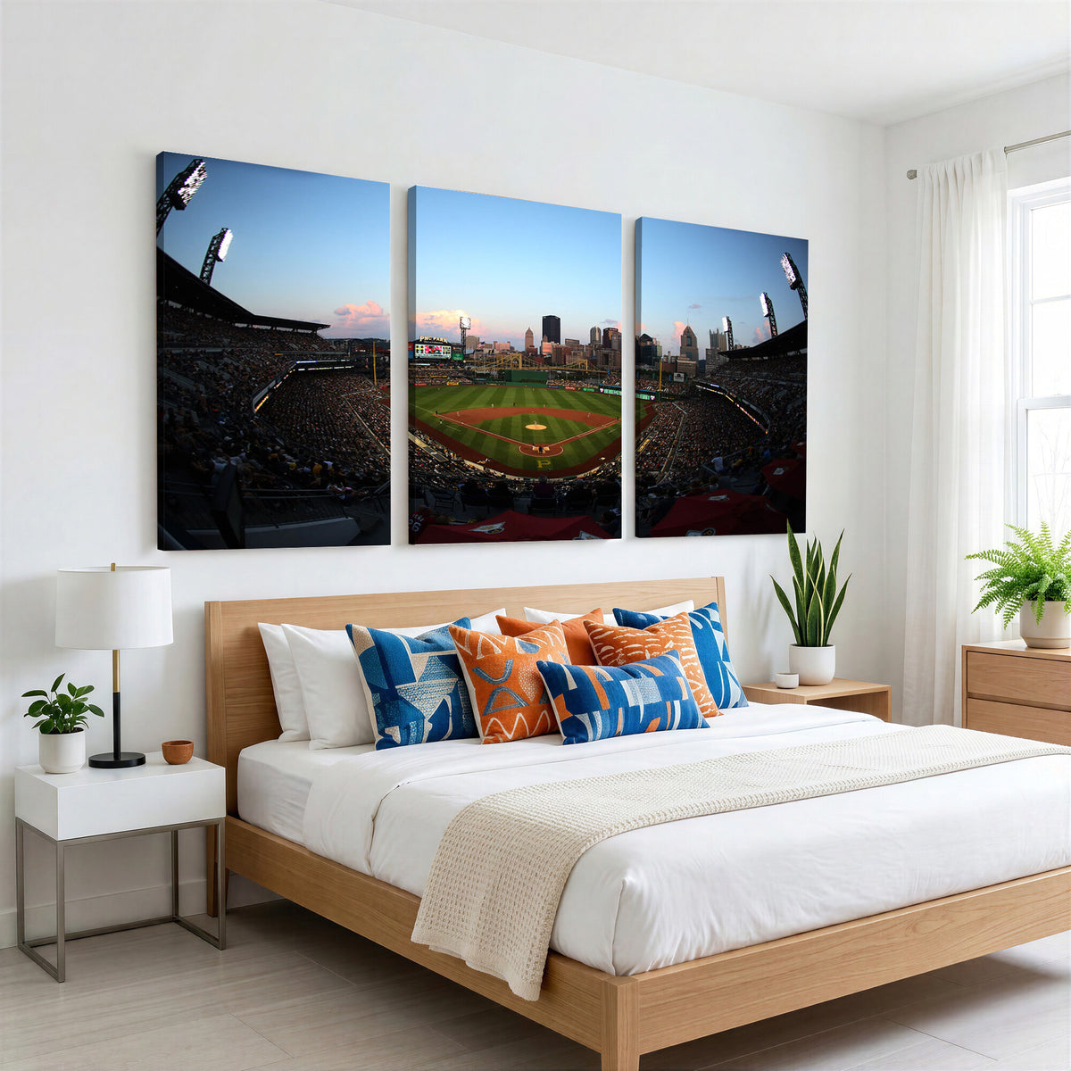 67670-MGV-CV-36X24 - PNC Park Evening Game Triple Canvas Wall Art | Pittsburgh Pirates MLB Stadium
