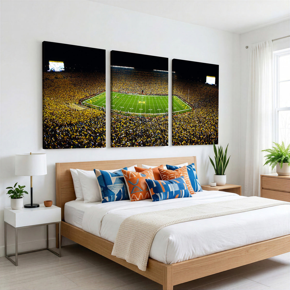 26166-MGV-CV-36X24 - Stadium in Michigan Wall Art Canvas Print, Framed American Football Stadium Art