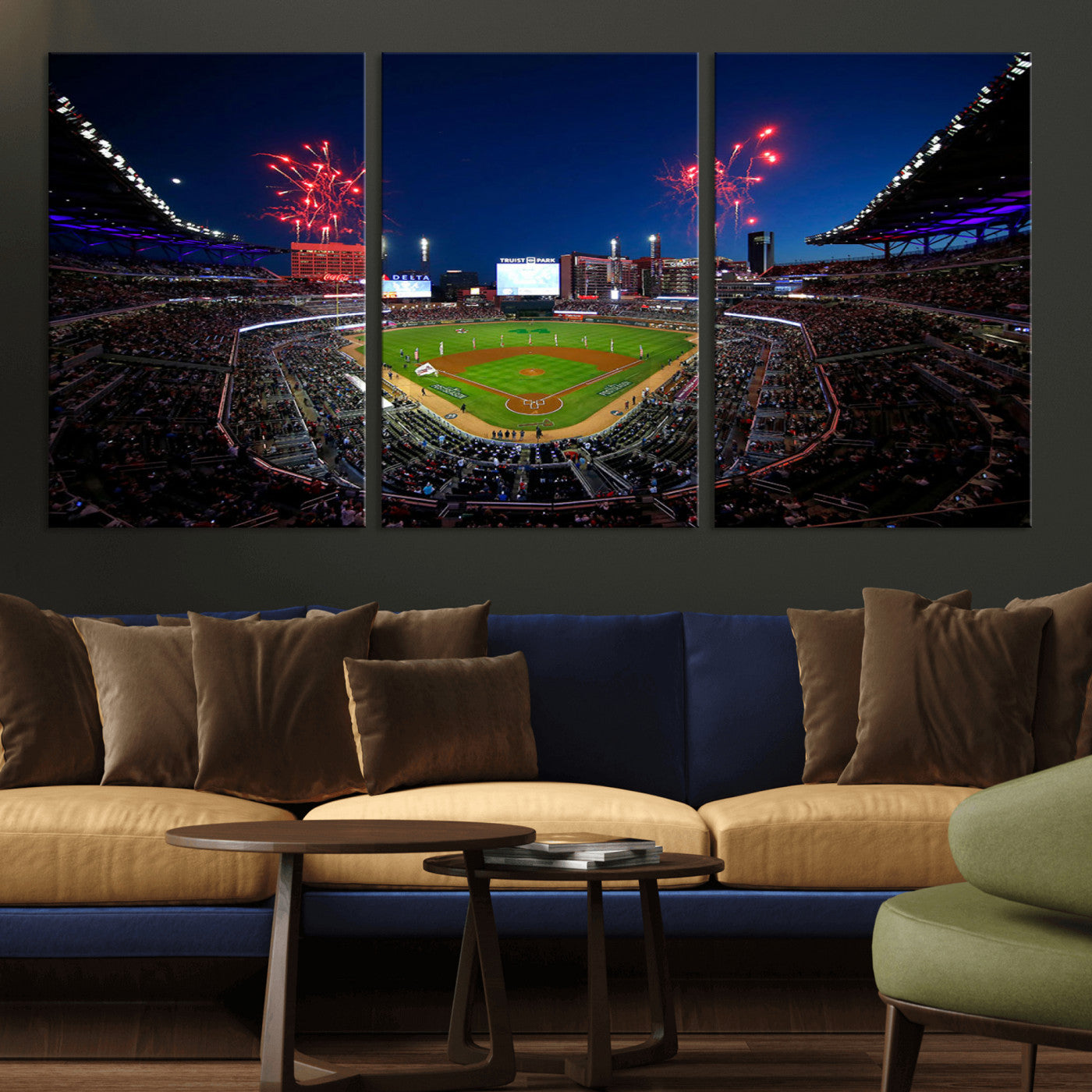 MGV-CV-60X30-3P - Truist Park Atlanta Braves Baseball Stadium Wall Art Print | Large 3-Panel Canvas Print for Sports