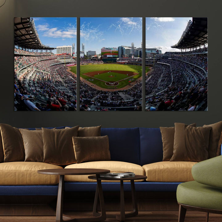 Truist Park Stadium Triple Canvas: Atlanta Braves Game Day Sky—Perfect Decor!.