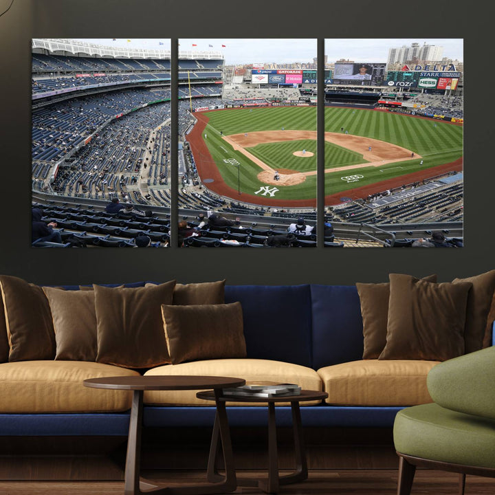 Aerial view of Yankee Stadium filled with fans, showcased on a New York Yankees Stadium Wall Art Canvas Print.