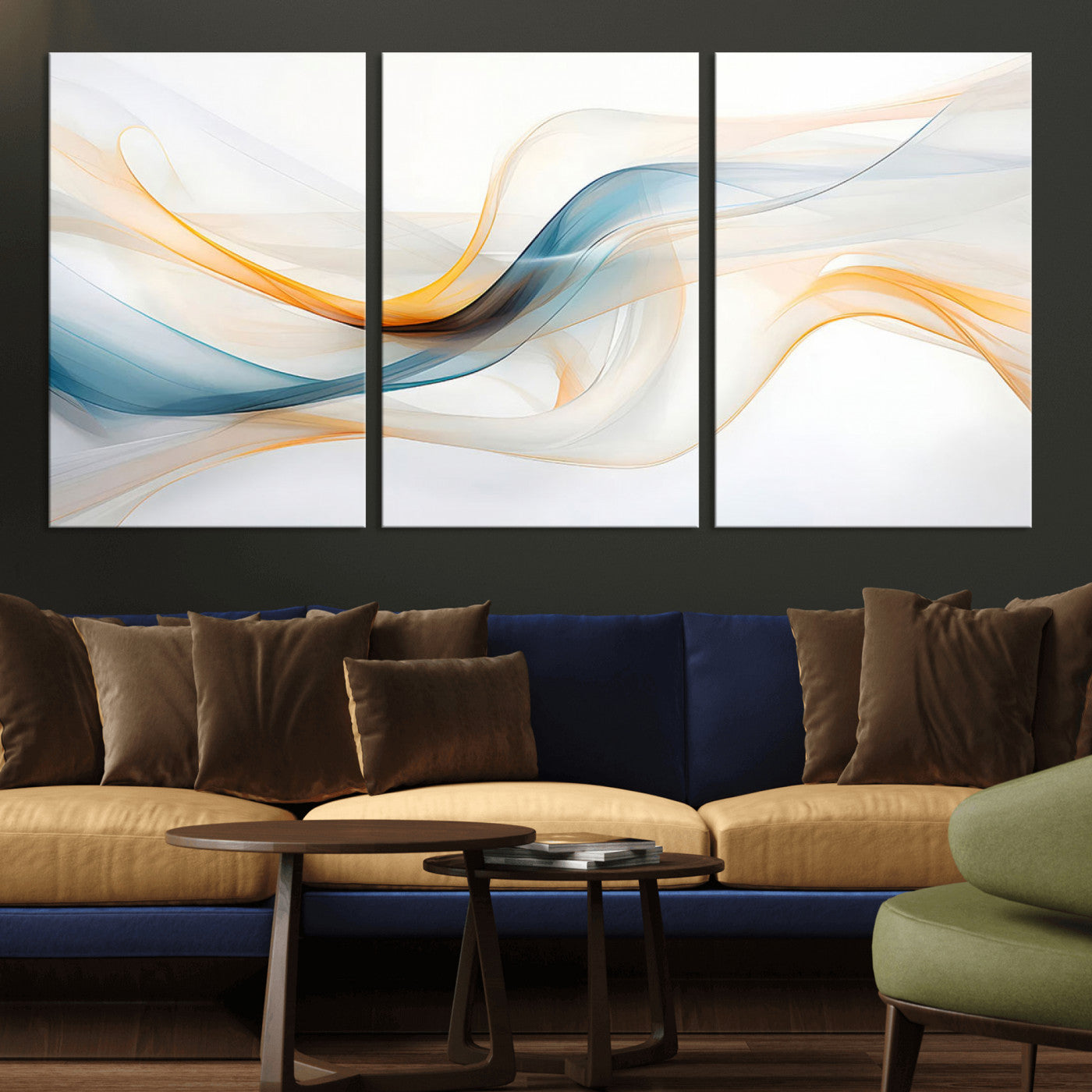 MGV-CV-60X30-3P - Decorative Turquoise Abstract Wave Wall Art Canvas Print