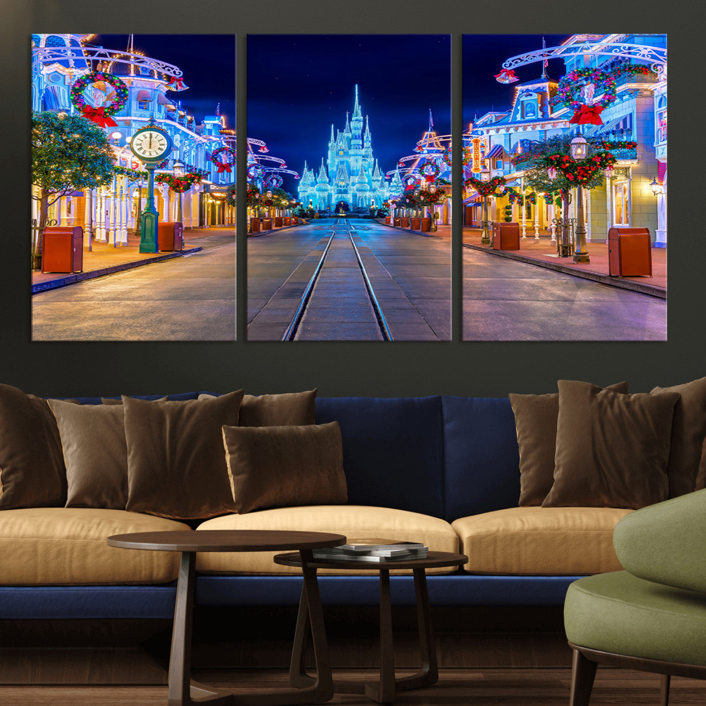 12470-MGV-CV-36X24 - Disney Castle Wall Art – Large Magic Kingdom Canvas Artwork, Fairytale Design, Kids Room Christmas Decor for Home, Office