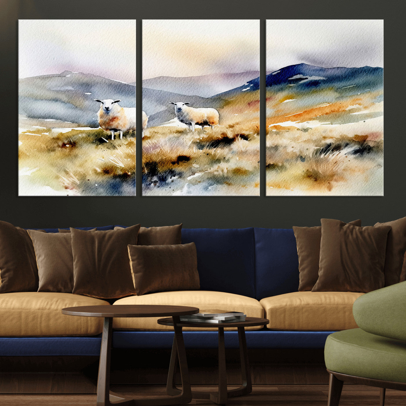 -Watercolor Sheep for Farmhouse Decor Wall Art Canvas Print, Mountain Wall Art Print