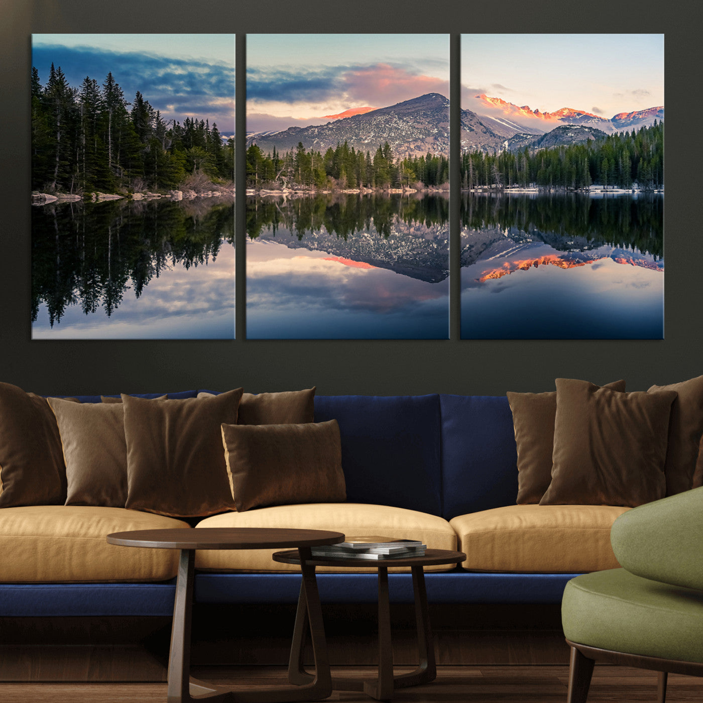 MGV-CV-60X30-3P - Bear Lake Reflection at Rocky Mountain National Park Wall Art Canvas Print, Scenic Mountain Landscape Canvas Print Set | Mountain Lake Wall Art Print