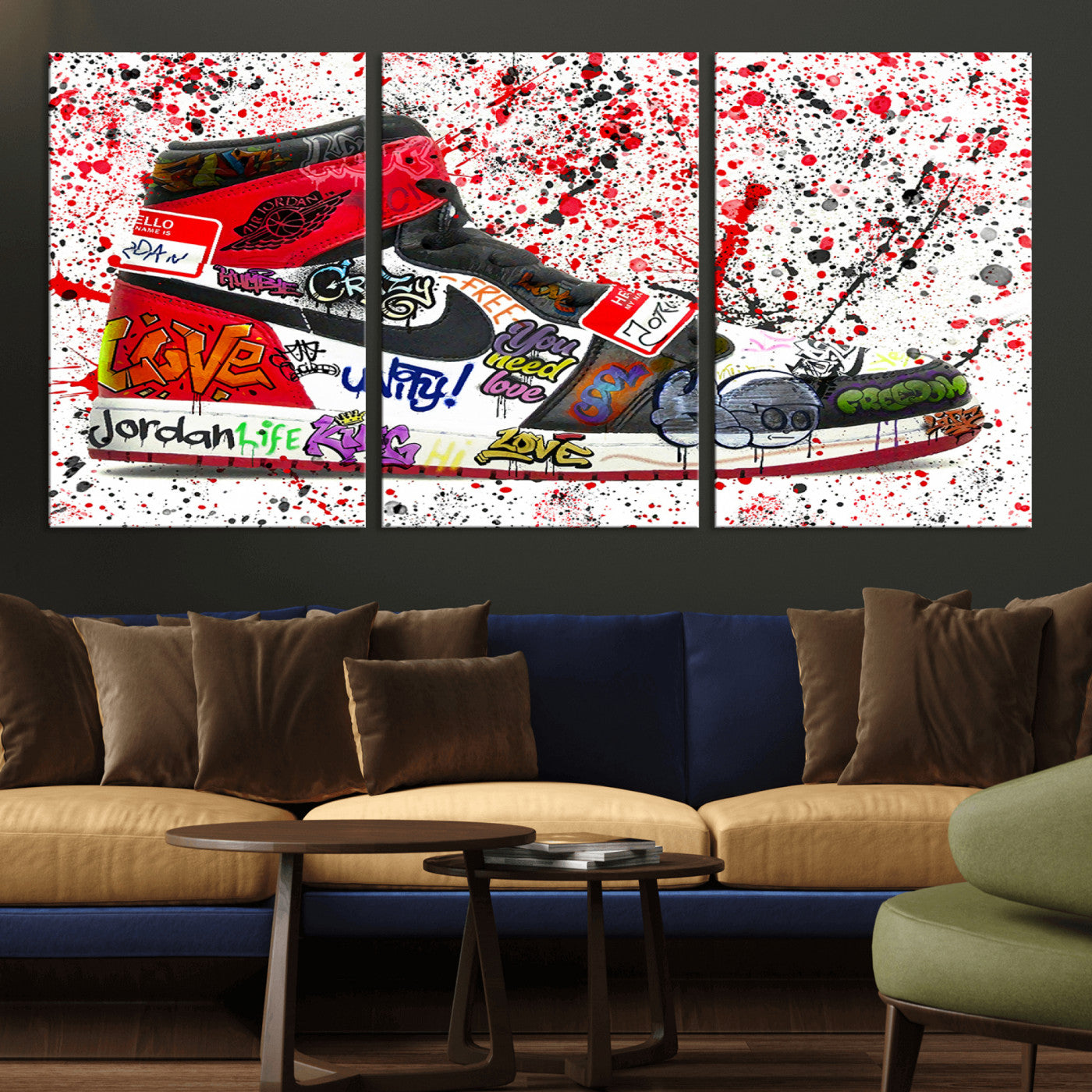 MGV-CV-60X30-3P - Jordan Shoes Graffiti Wall Art Canvas Print- Jordan Graffiti Canvas Wall Art - Framed Perfect for Sneaker heads and Urban Art Lovers