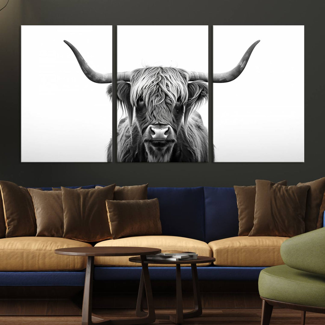 The Highland Wall Art Canvas captures minimalist farmhouse style with its black and white design.