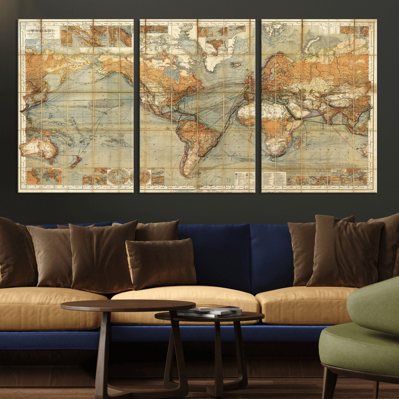 MGV-CV-60X30-3P - Push Pin World Map Canvas Print – Framed Wall Art for Couples to Track Their Travels – Anniversary