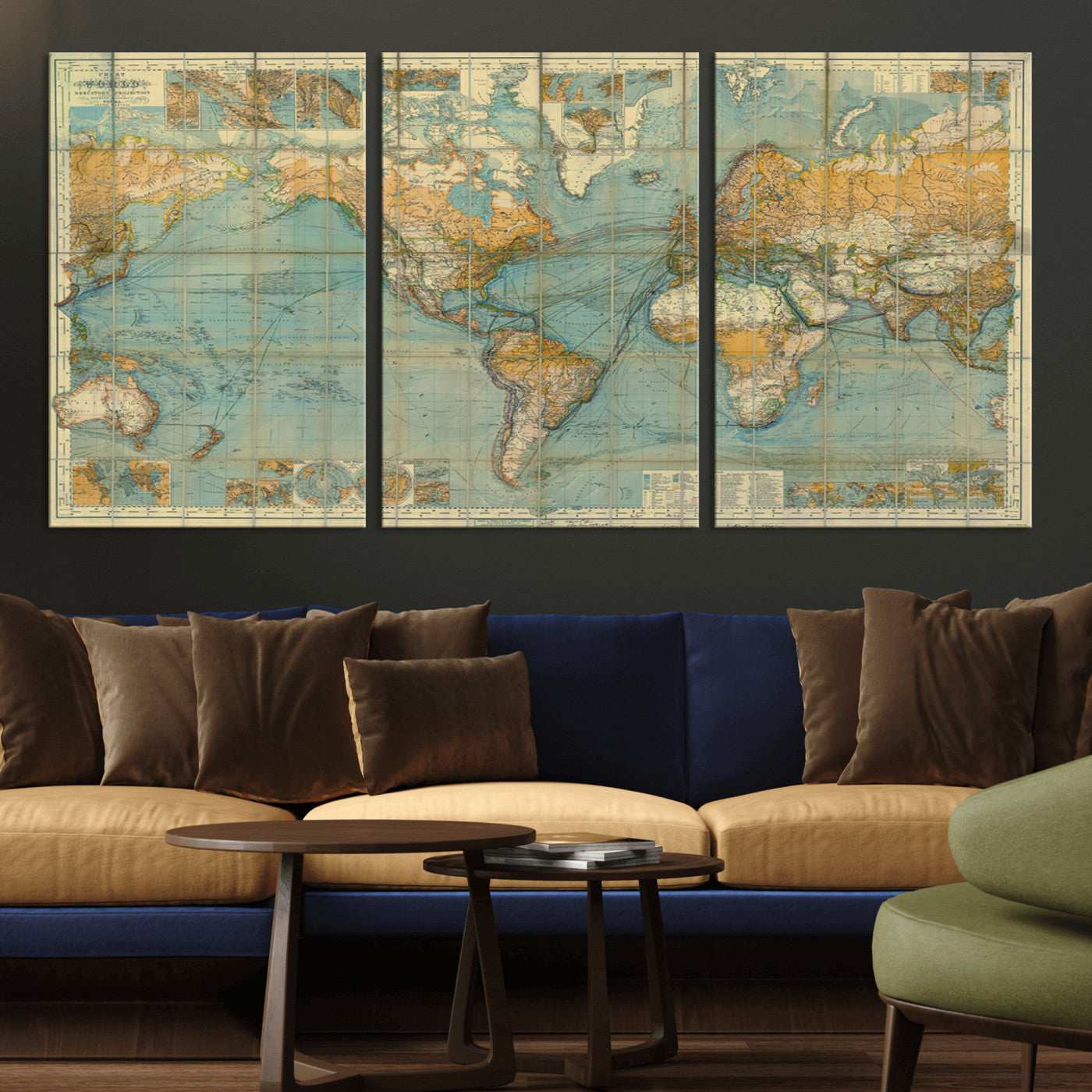 MGV-CV-60X30-3P - Push Pin World Map Canvas Print – Framed Wall Art for Couples to Track Their Travels – Anniversary