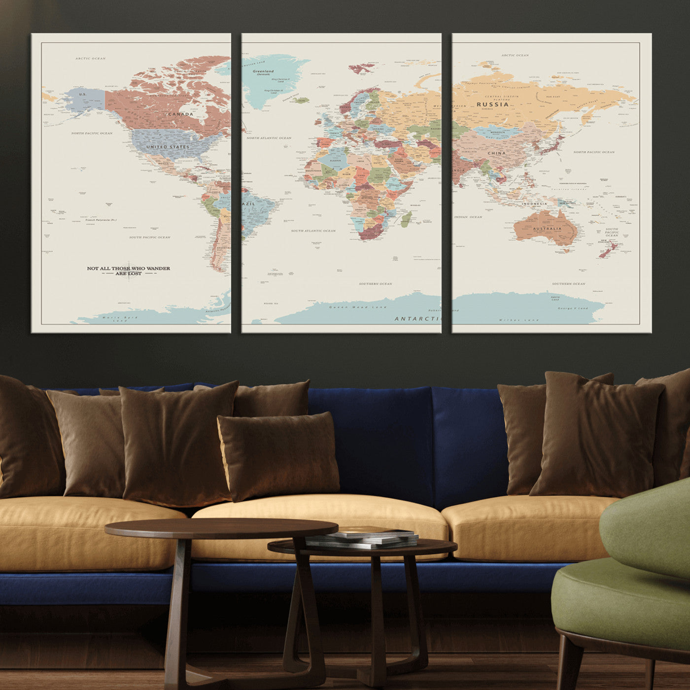 MGV-CV-60X30-3P - Push Pin World Map Canvas Print – Framed Wall Art for Couples to Track Their Travels – Anniversary