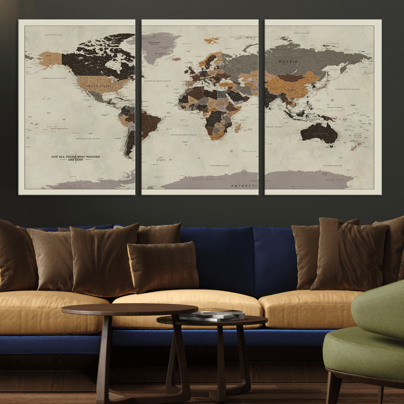 MGV-CV-60X30-3P - Push Pin World Map Canvas Print – Framed Wall Art for Couples to Track Their Travels – Anniversary