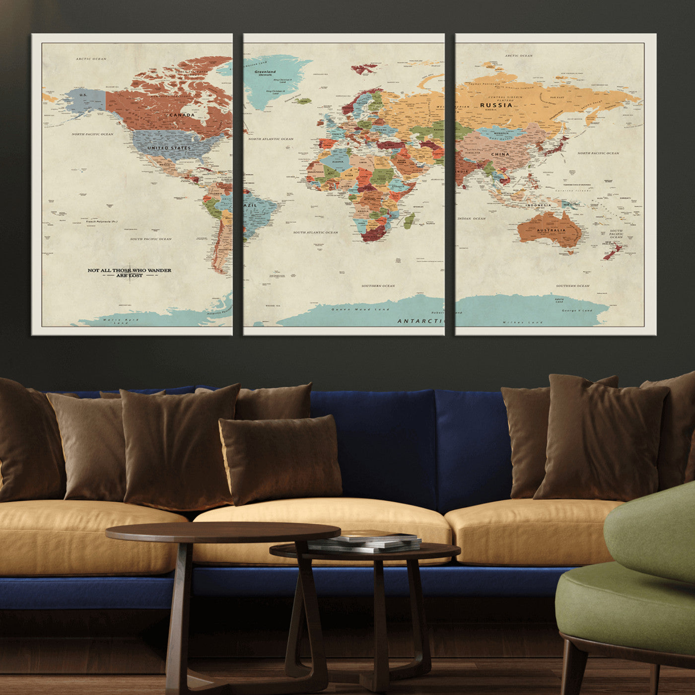 MGV-CV-60X30-3P - Push Pin World Map Canvas Print – Framed Wall Art for Couples to Track Their Travels – Anniversary