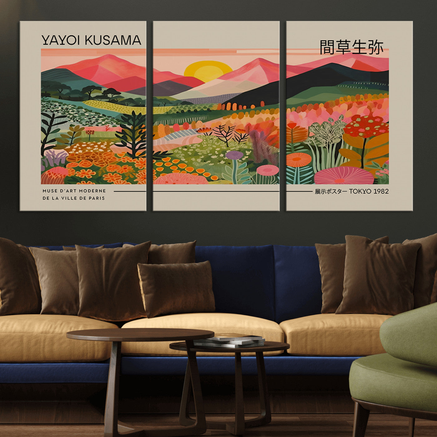 MGV-CV-60X30-3P - Yayoi Kusama 1986 Wall Art Print - Wabi Sabi Japanese Wall Art Print - Vibrant Abstract Landscape