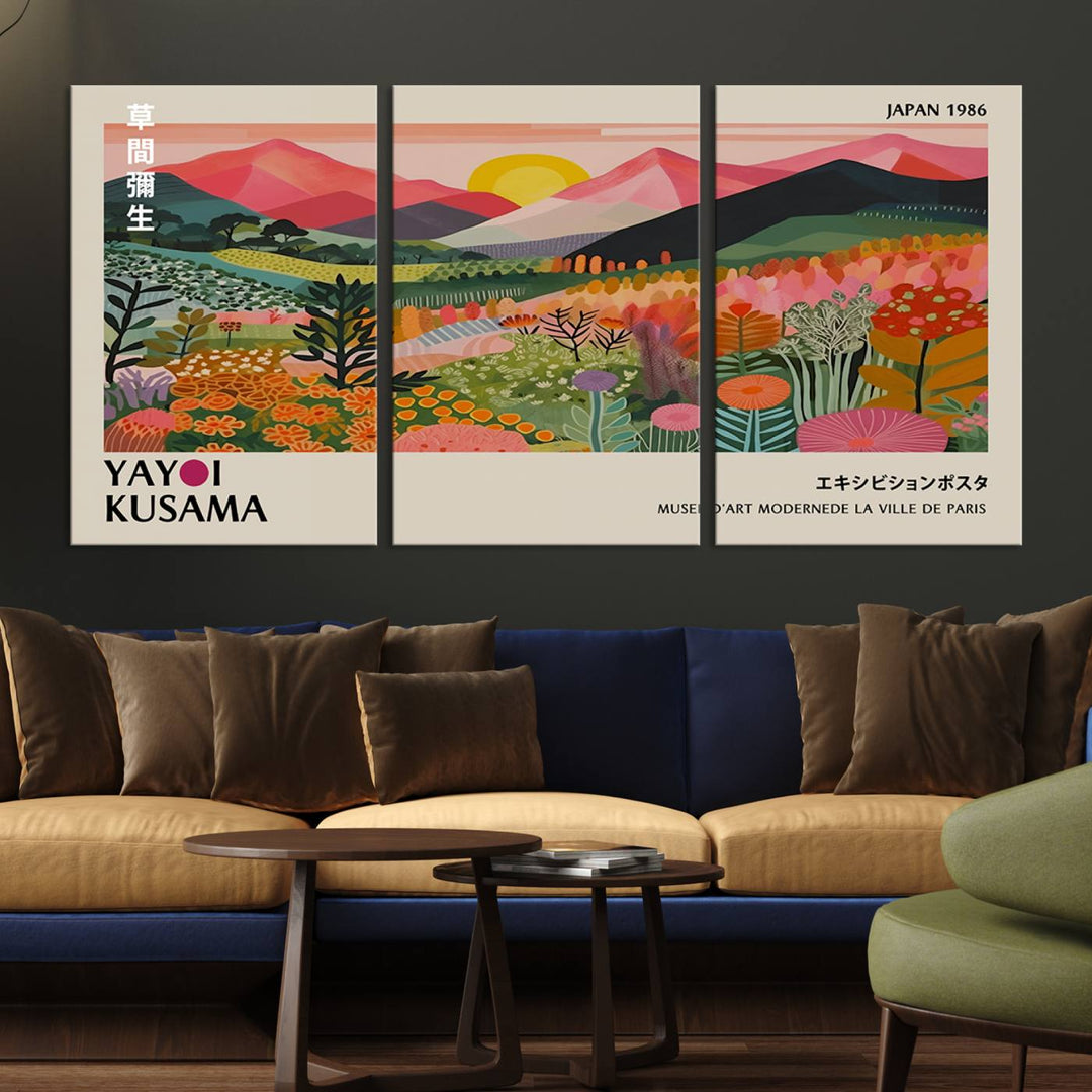 The Yayoi Kusama Landscape Canvas Print adorns the wall.