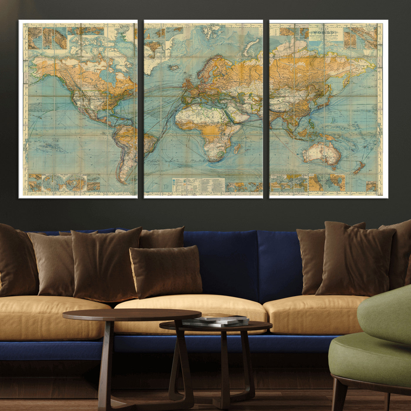 MGV-CV-60X30-3P - Push Pin World Map Canvas Print – Framed Wall Art for Couples to Track Their Travels – Anniversary