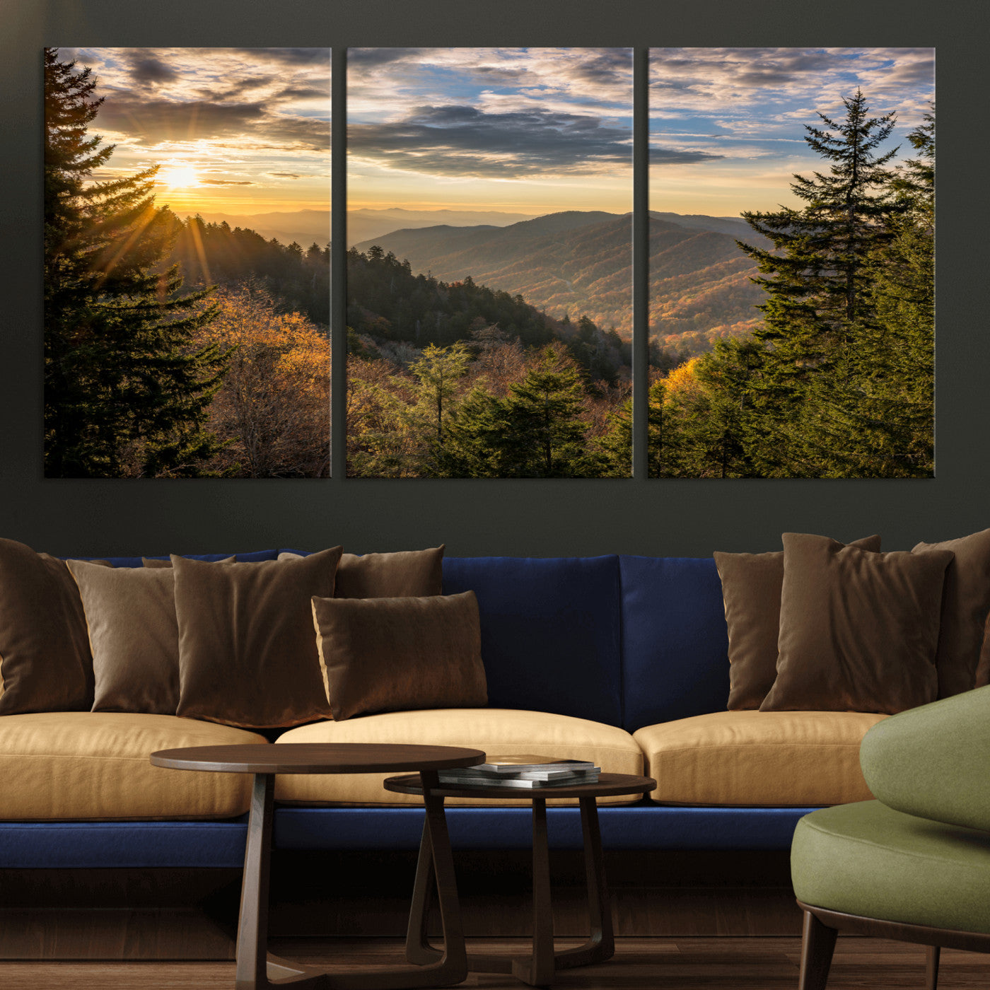 MGV-CV-60X30-3P - Sunrise Over the Smoky Mountains Canvas Wall Art – Breathtaking Scenic Landscape Photography in a