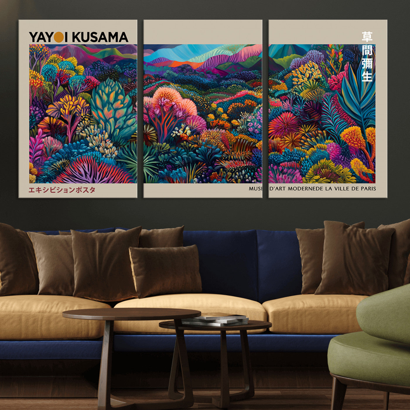 MGV-CV-60X30-3P - Framed Japanese 1986 Wall Art Print, Yayoi Kusama 1986 Wall Art Print – Japanese Wall Art Print,