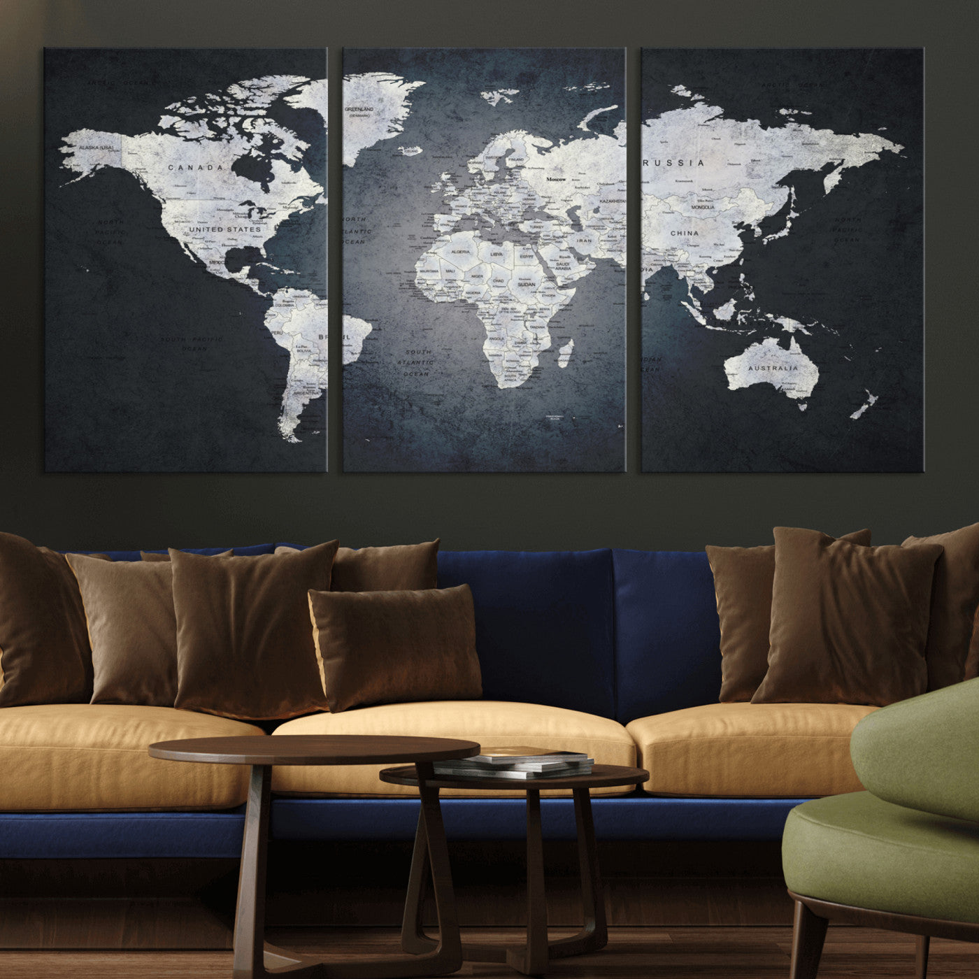 MGV-CV-60X30-3P - World Map Wall Art Canvas Print for Home and Office Decor