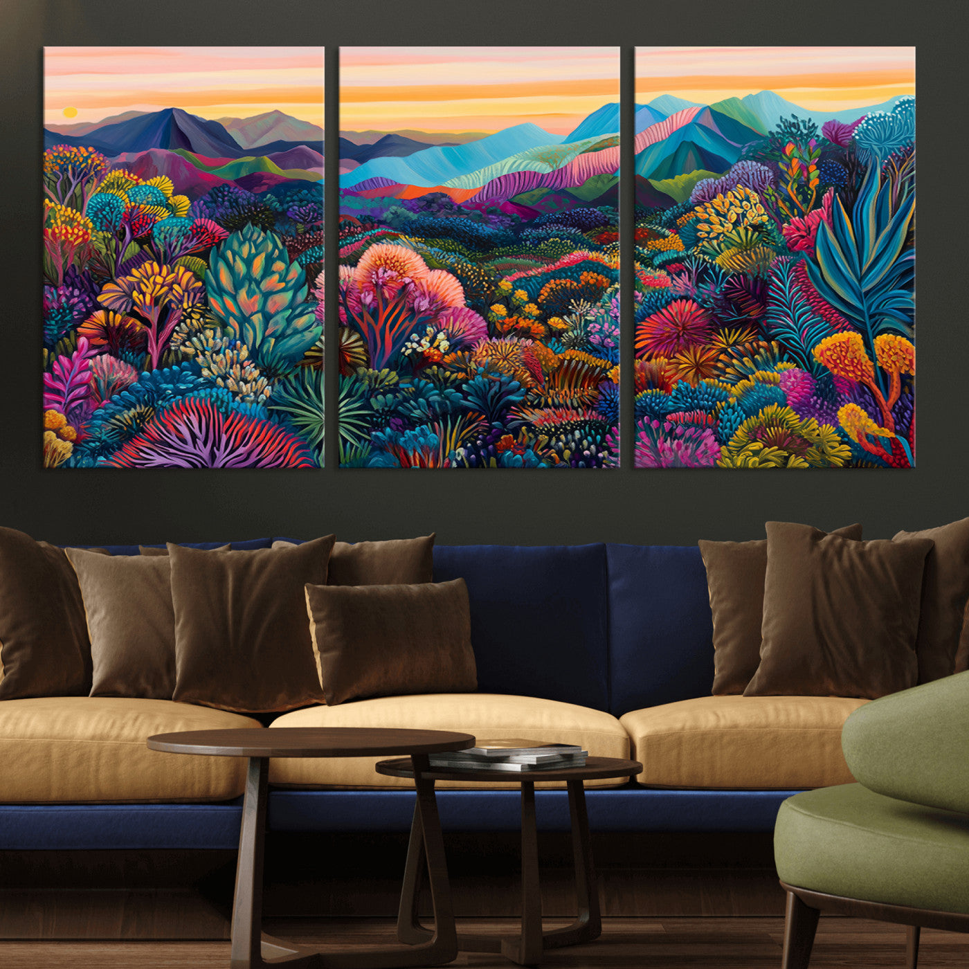 MGV-CV-60X30-3P - Colorful Abstract Landscape Wall Art Print Canvas - Vibrant Modern Decor for Living Room, Office, or