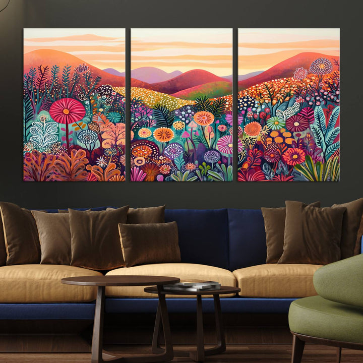 Yayoi Kusama 1986 Wall Art Print – Yayoi Kusama Wabi Sabi Japanese Wall Art Print - Vibrant Abstract Landscape Canvas