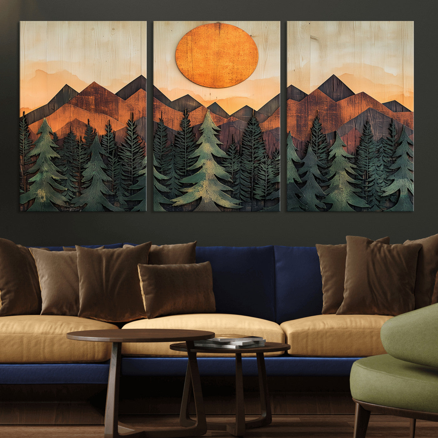 MGV-CV-60X30-3P - Sunset Mountain Landscape Canvas Wall Art Print - Nature Decor for Living Room, Office
