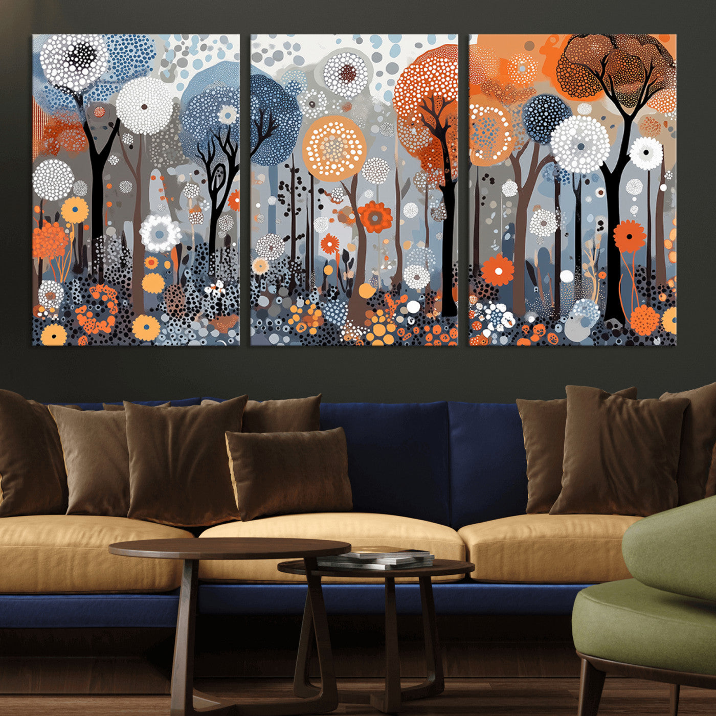 MGV-CV-60X30-3P - Abstract Winter Landscape Canvas Wall Art Print - Large Colorful Nature Wall Decor