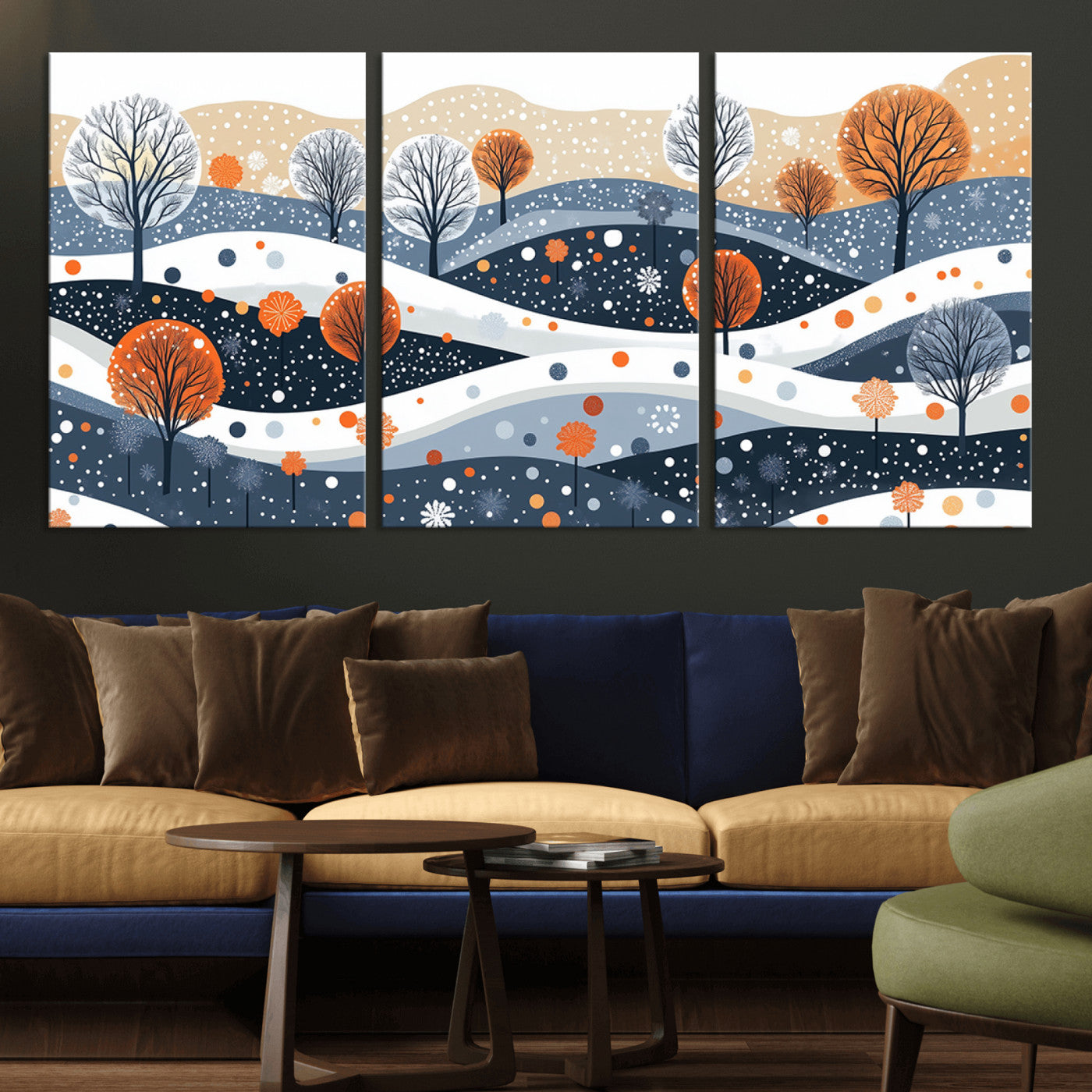 MGV-CV-60X30-3P - Abstract Winter Landscape Canvas Wall Art Print -  Large Colorful Nature Wall Decor
