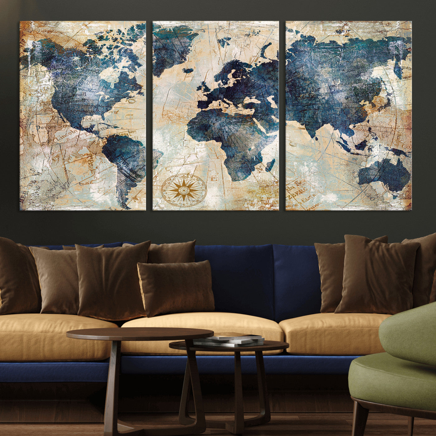 MGV-CV-60X30-3P - Push Pin World Map Canvas Print – Framed Wall Art for Couples to Track Their Travels – Anniversary