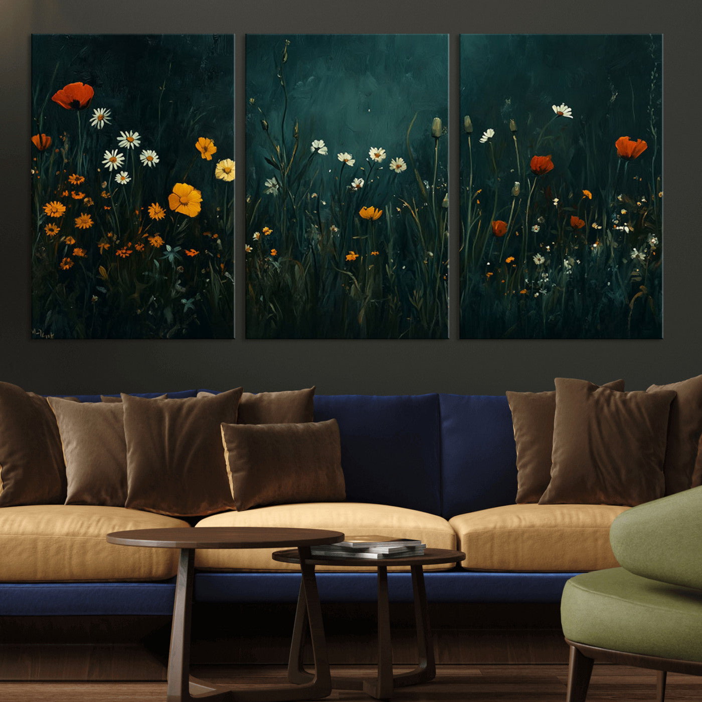 MGV-CV-60X30-3P - Framed Wildflower Field Wall Art, Framed Vintage Botanical Landscape Sign, Floral Decor, Modern