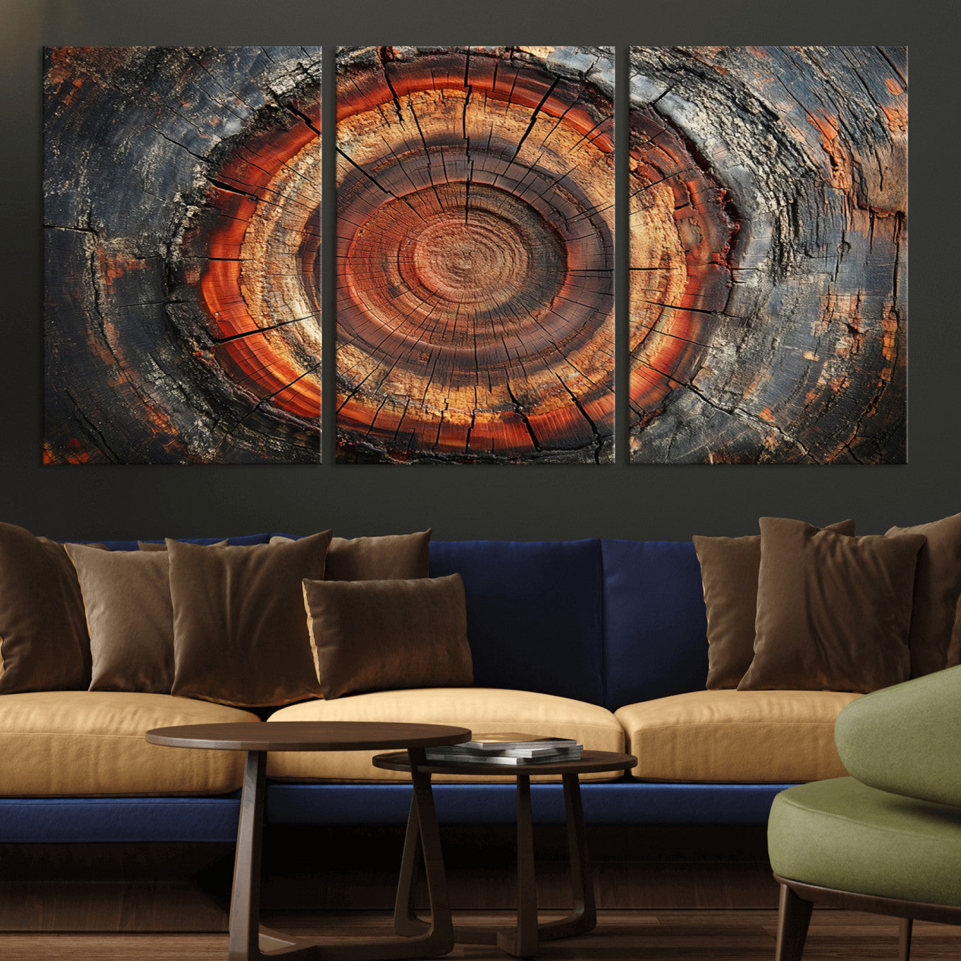 MGV-CV-60X30-3P - Wood Grain Canvas Wall Art - Framed Abstract Tree Ring Framed Wall Art, Wood Grain Canvas Wall