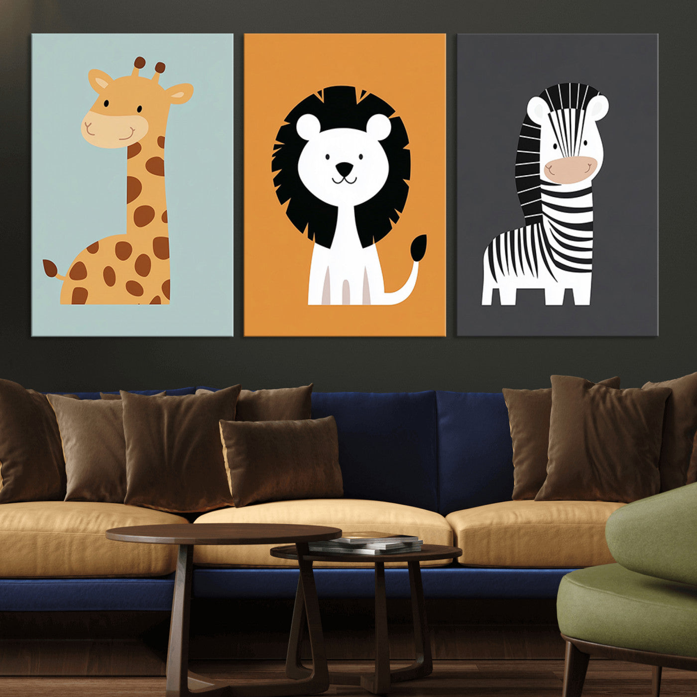 MGV-CV-60X30-3P - Boho Jungle Animal Nursery Wall Art Prints - Safari Decor in Earth Tones for Modern and Stylish