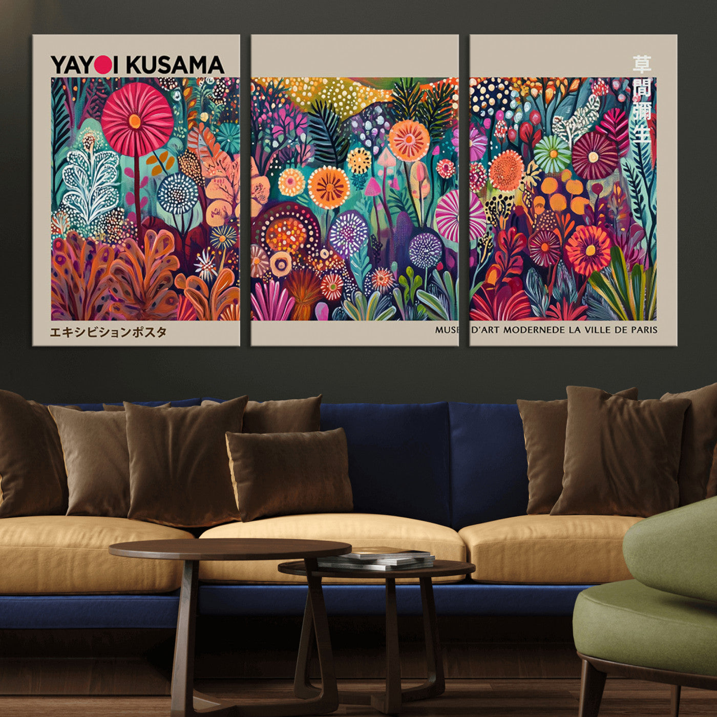 MGV-CV-60X30-3P - Yayoi Kusama Wall Art Canvas Print, Abstract Art, Large Yayoi Kusama Framed Wall Art Print, Japanese