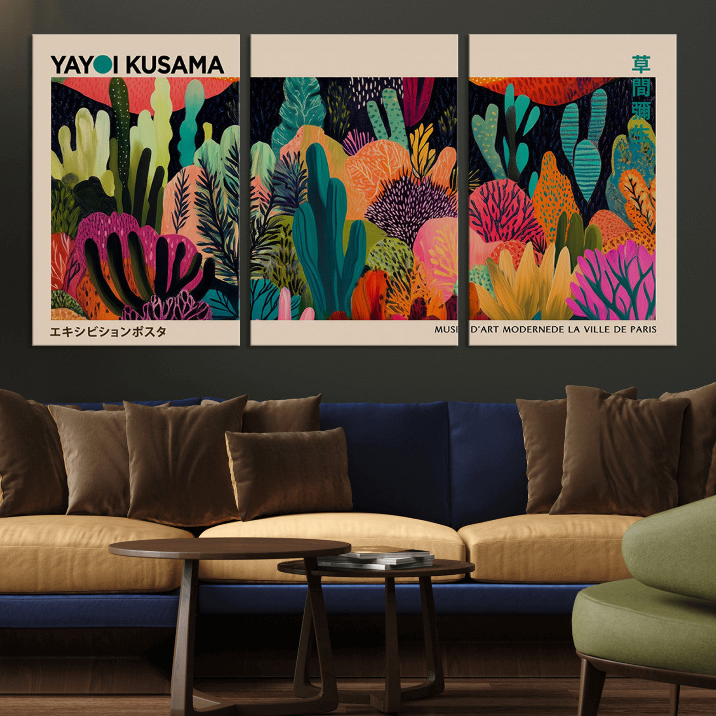 MGV-CV-60X30-3P - Yayoi Kusama Wall Art Canvas Print, Abstract Art, Large Yayoi Kusama Framed Canvas Print, Japanese