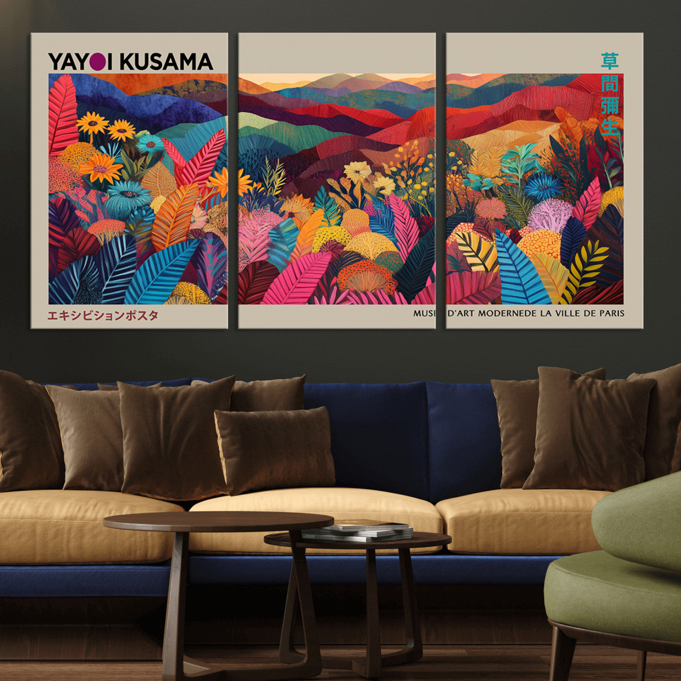 MGV-CV-60X30-3P - Yayoi Kusama Wall Art Canvas Print, Abstract Art, Large Yayoi Kusama Framed Print, Japanese Wabi