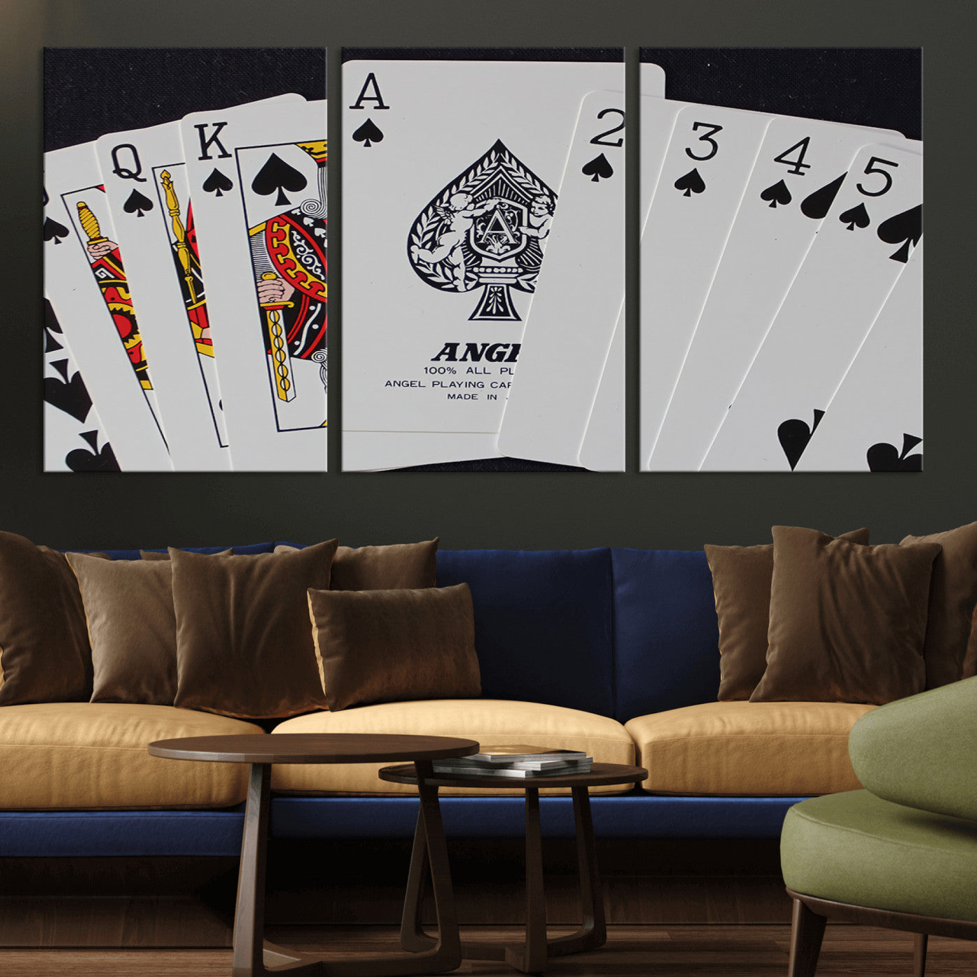 MGV-CV-60X30-3P - Poker Wall Art - Playing Cards Canvas Wall Art Print - Ace of Spades and Royal Flush Design, Perfect