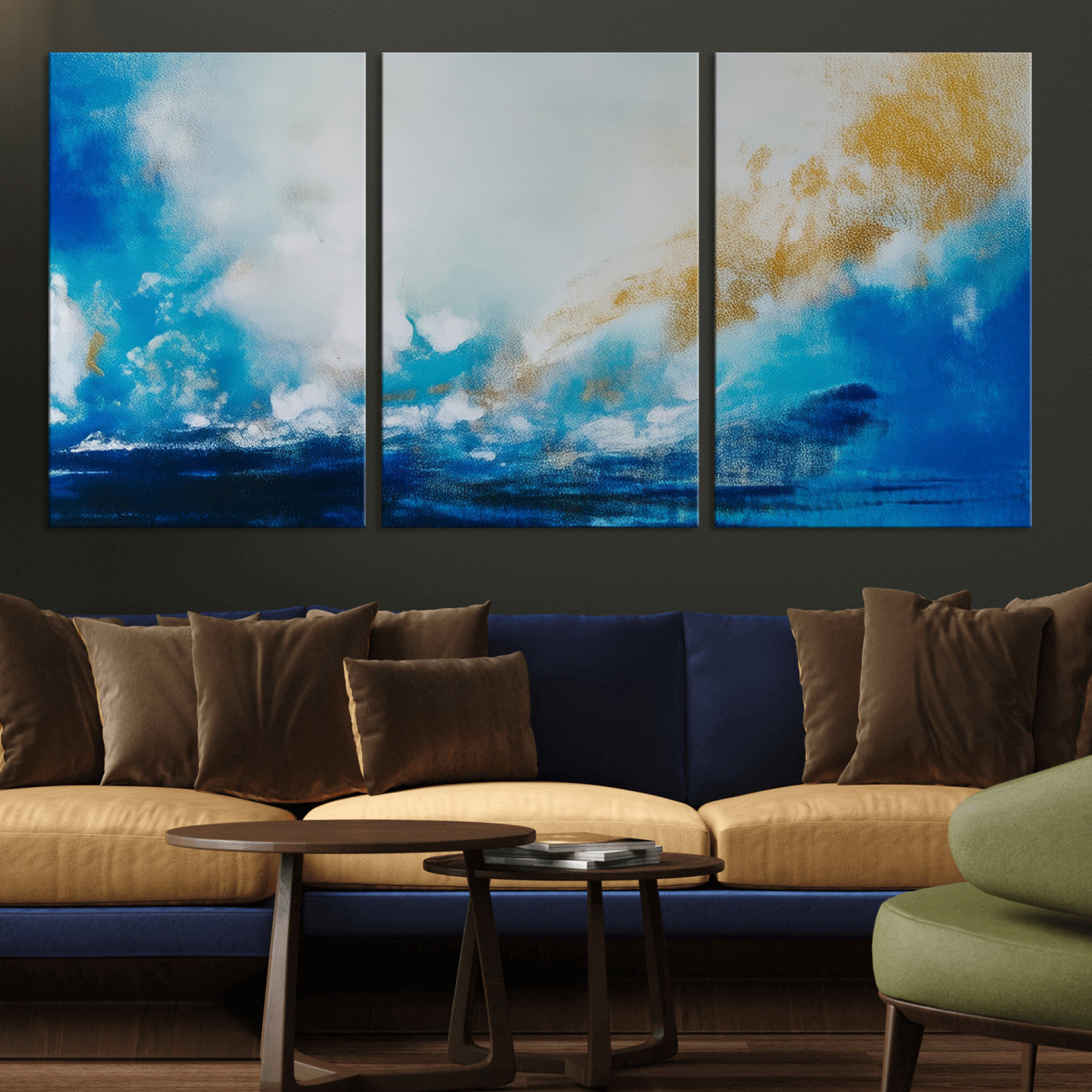 MGV-CV-60X30-3P - Blue Abstract Print - Dynamic Ocean-Inspired Canvas Wall Art