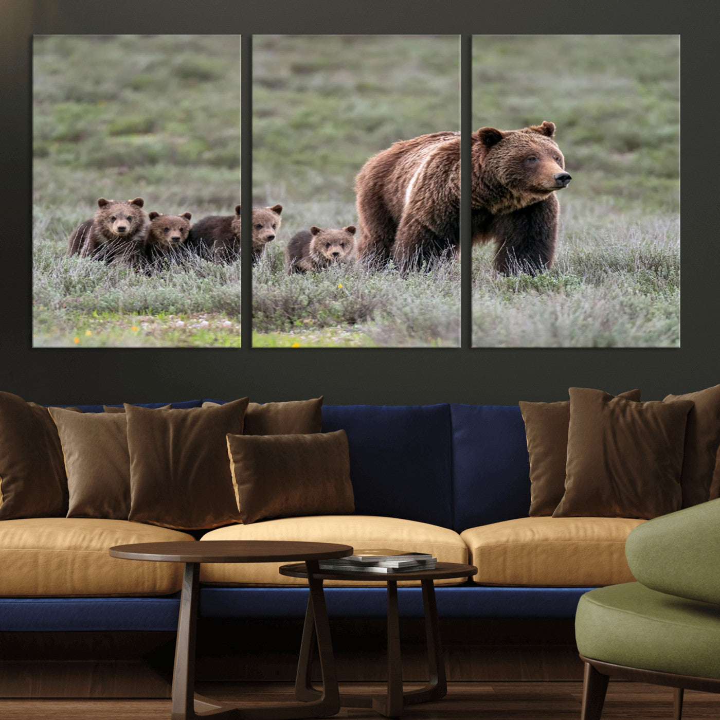 MGV-CV-60X30-3P - Wildlife Photography of 399 Grizzly Bear Cubs | Queen of the Tetons Canvas Wall Art Print
