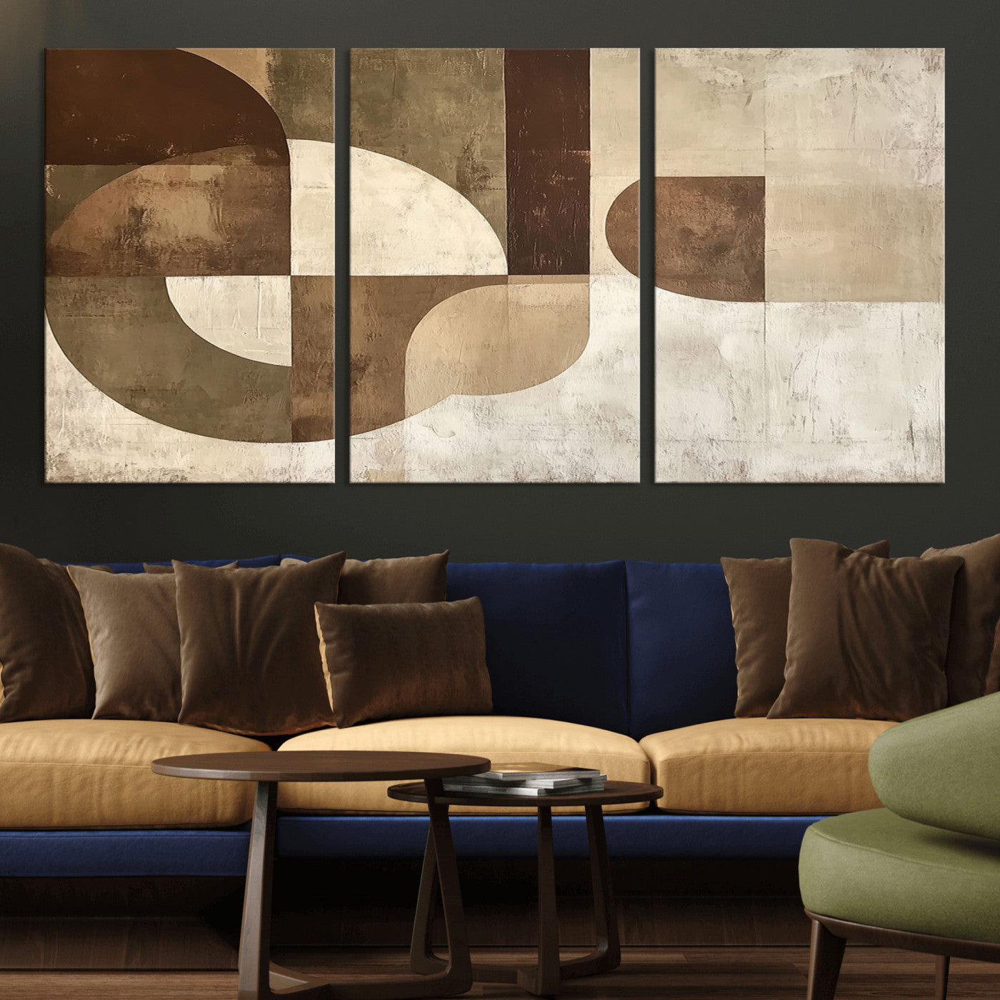 MGV-CV-60X30-3P - Wabi Sabi Geometric Wall Art | Abstract Modern Minimalist Canvas Print with Neutral Mid Century Art