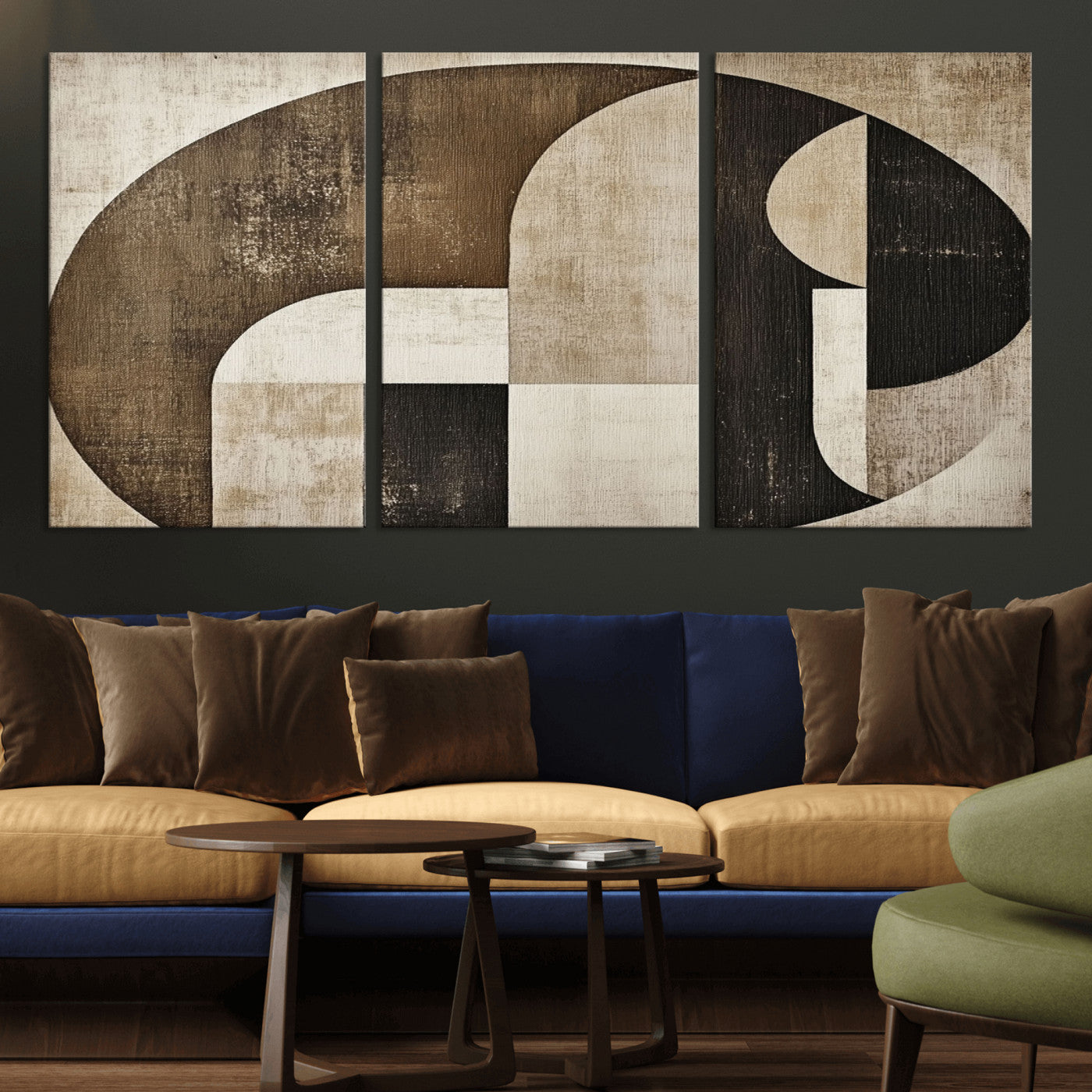 MGV-CV-60X30-3P - Wabi Sabi Abstract Wall Art | Geometric Modern Minimalist Canvas Print with Neutral Mid Century Art