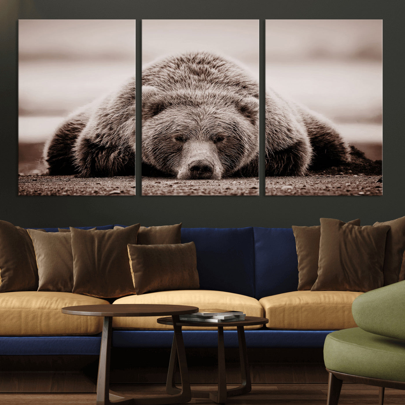 MGV-CV-60X30-3P - Grizzly Bear Wall Art Print - Bear Canvas Wall Art - Rustic Bear Portrait Canvas Print for Cabin Wall Decor and Nature-Inspired Spaces