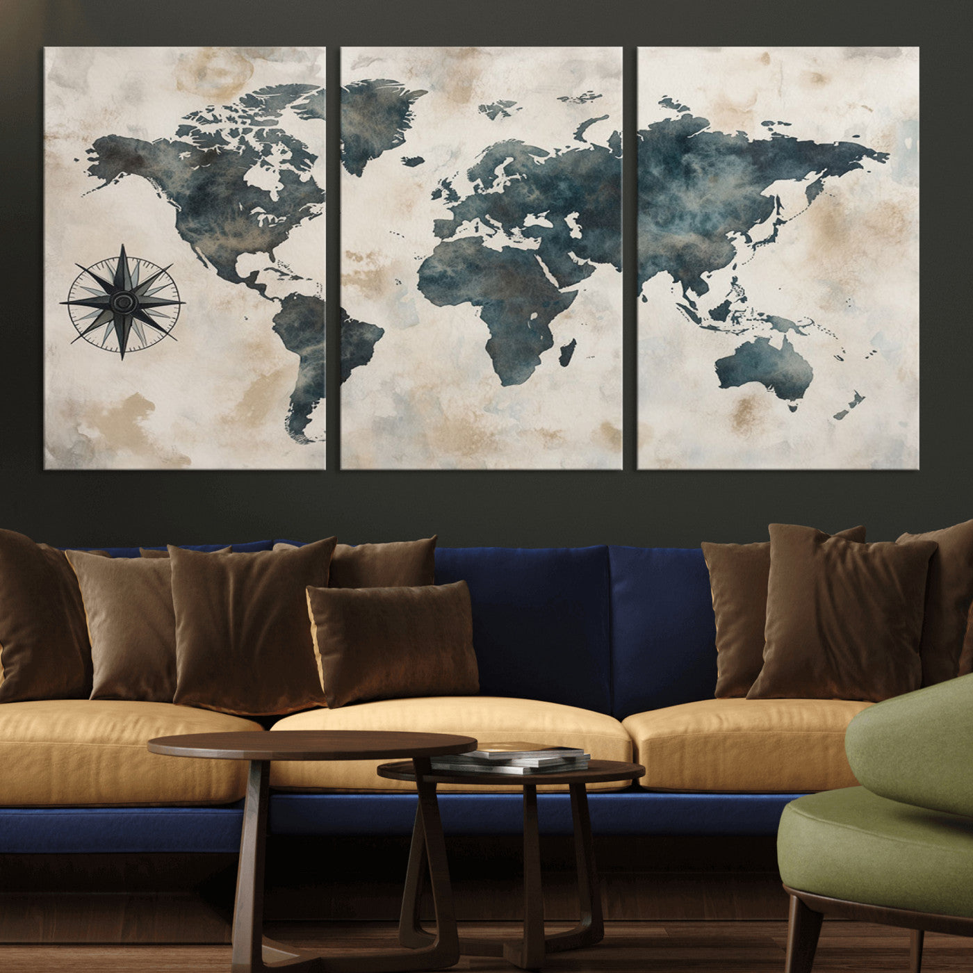 MGV-CV-60X30-3P - Push Pin World Map Canvas Print – Framed Wall Art for Couples to Track Their Travels – Anniversary