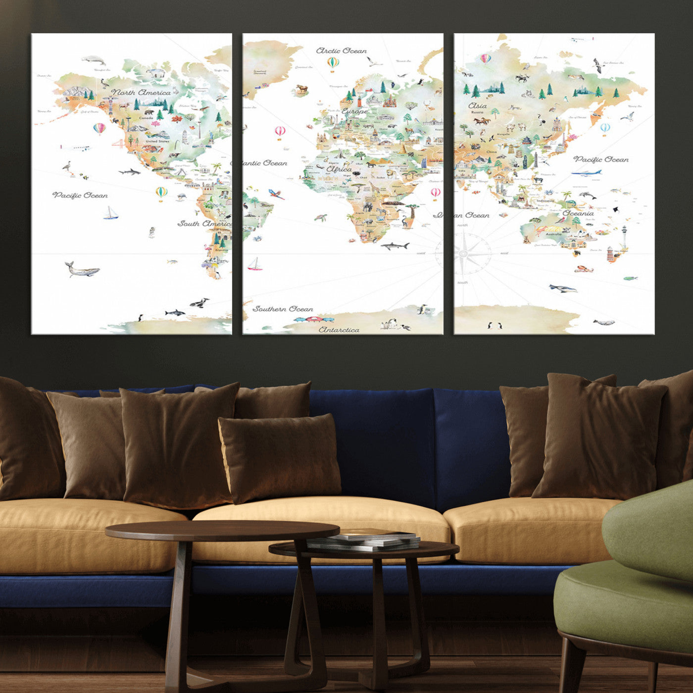 MGV-CV-60X30-3P - Push Pin World Map Canvas Print – Framed Wall Art for Couples to Track Their Travels – Anniversary