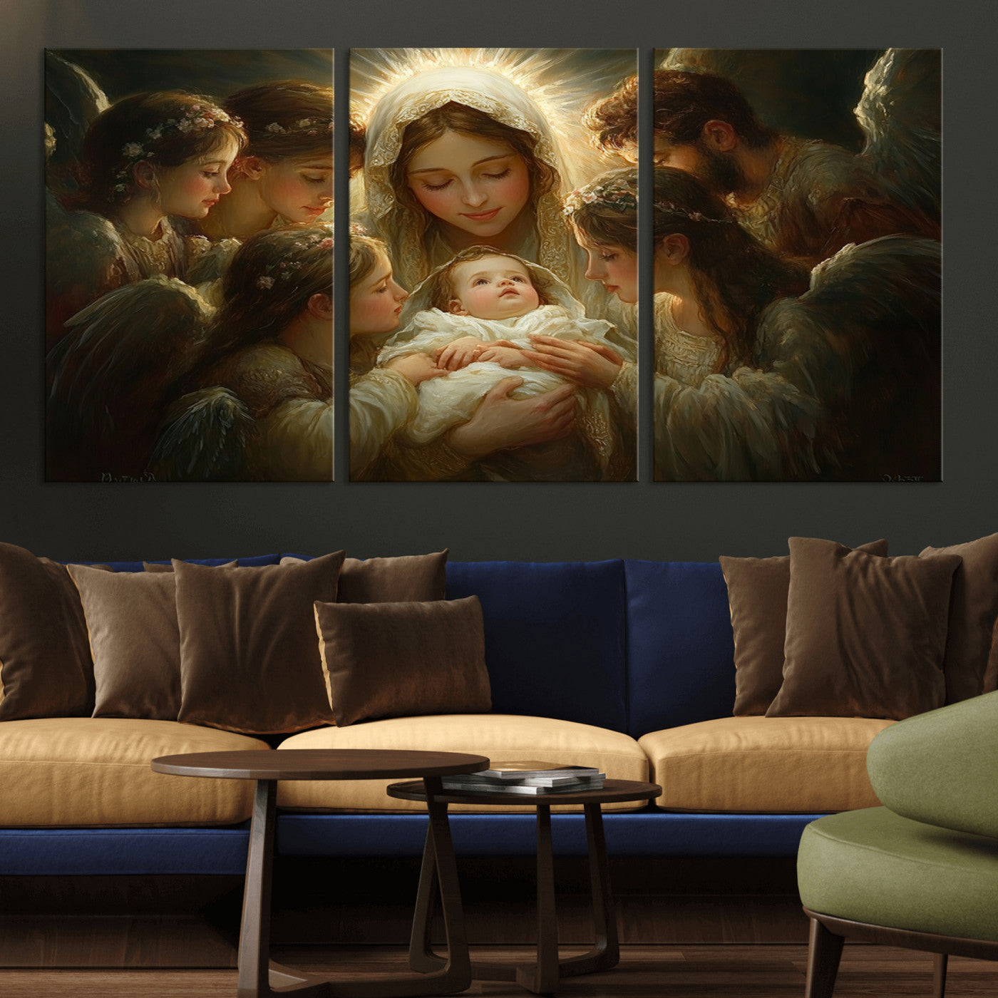 MGV-CV-60X30-3P - Mary Jesus Canvas Wall Art Print - Madonna and Child with Apostles Art Print - Classic Christian