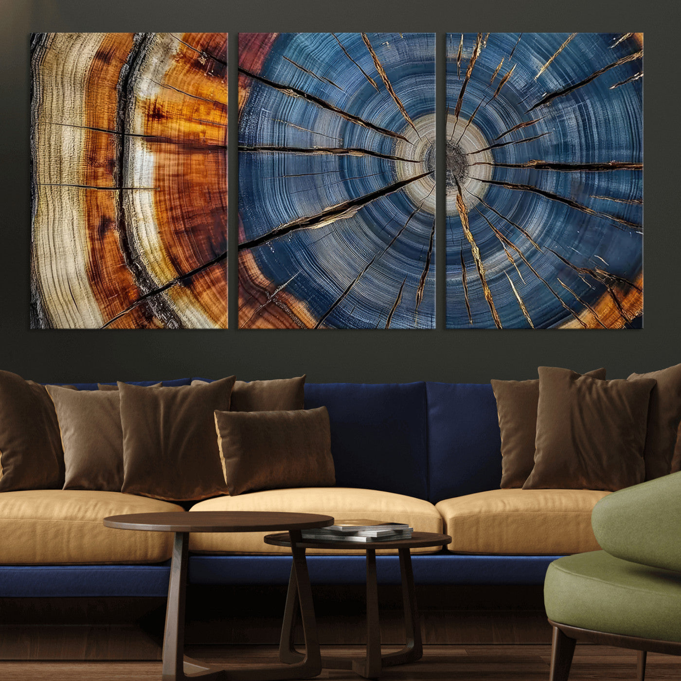 MGV-CV-60X30-3P - Abstract Tree Rings Canvas Wall Art - Wood Grain Canvas Print - Nature-Inspired Modern Wood Grain