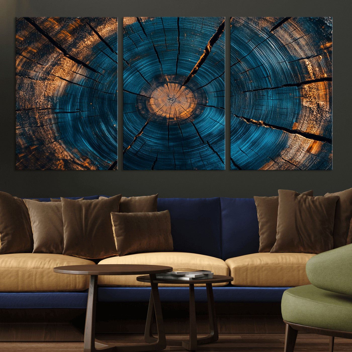 MGV-CV-60X30-3P - Abstract Tree Rings Wall Art Canvas Print - Wood Grain Rings Artwork Print - Nature Woodland Modern
