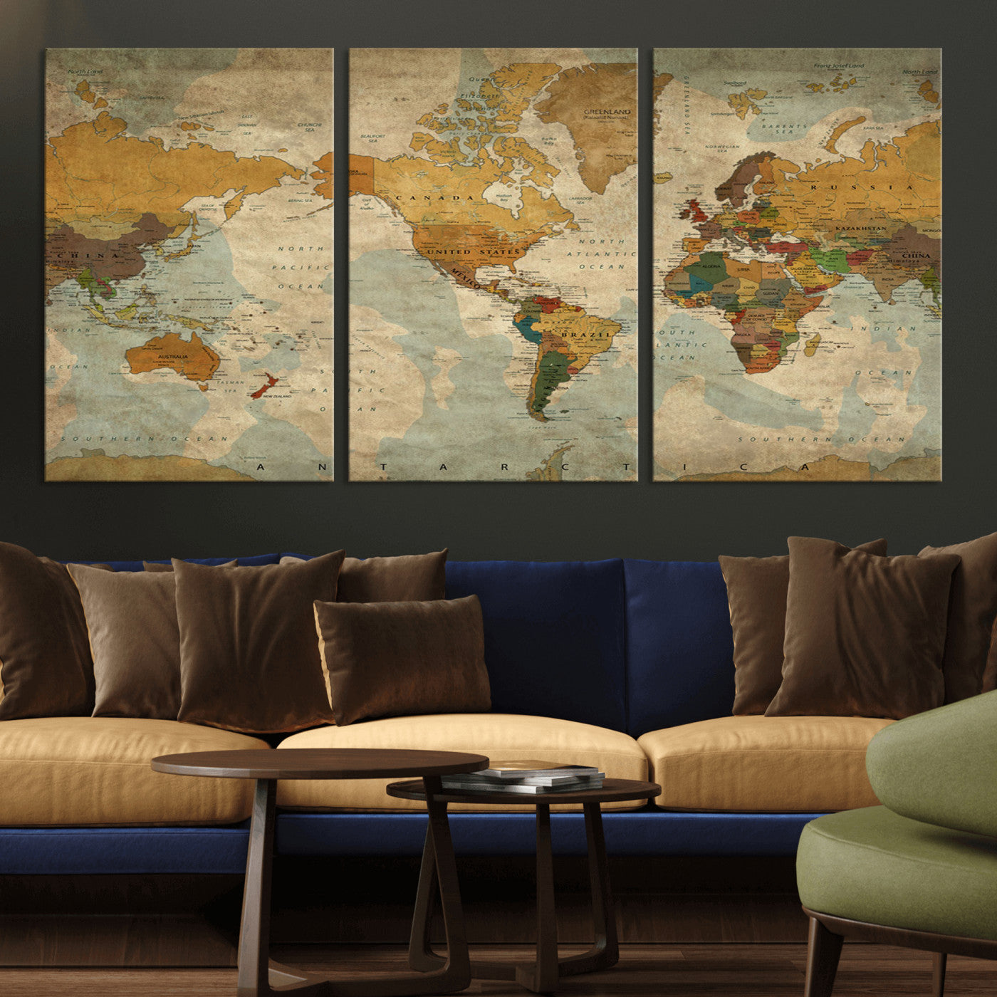 MGV-CV-60X30-3P - Push Pin World Map Canvas Print – Framed Wall Art for Couples to Track Their Travels – Anniversary