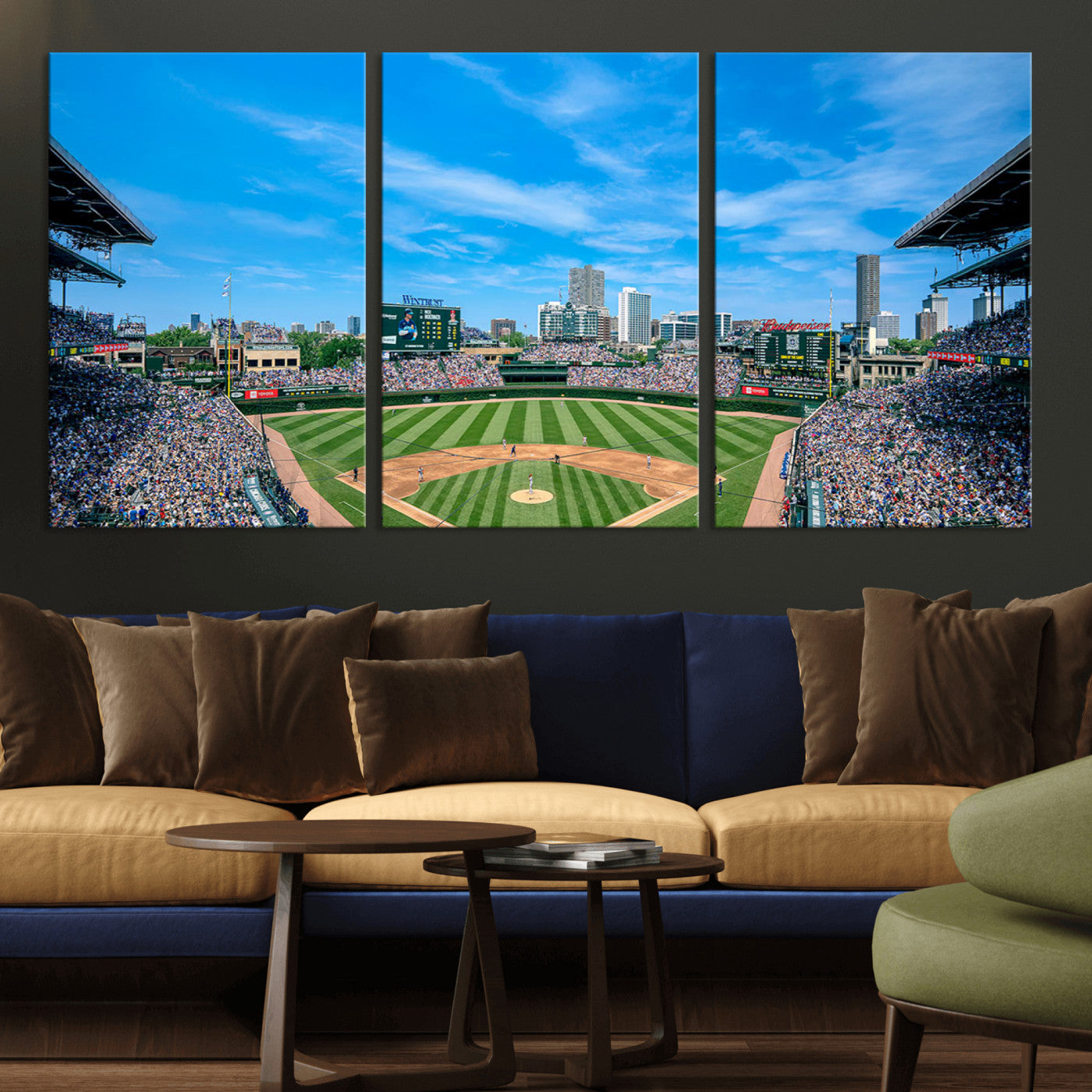 MGV-CV-60X30-3P - Wrigley Field Chicago Cubs Panoramic Art Multi Piece Canvas - Iconic Baseball Stadium Print for