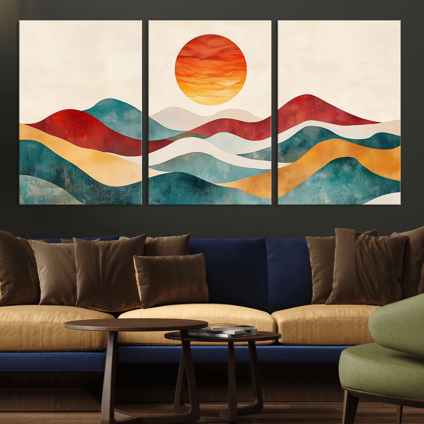 MGV-CV-60X30-3P - Southwest Mountain Canvas - Boho Triptych Wall Art - Rustic Woodland Nursery Decor - Abstract Nature