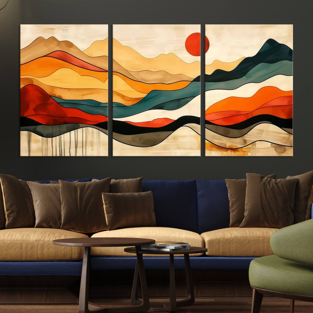 Triptych of Mid Century Mountain Wall Art.