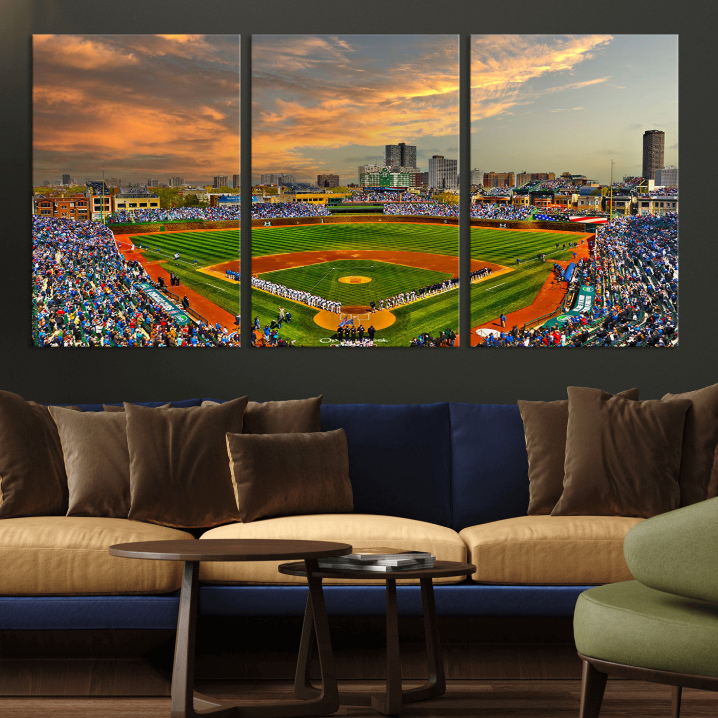 MGV-CV-60X30-3P - Chicago Wrigley Field Canvas Wall Art - Iconic Baseball Stadium Art Print - Wrigley Field Chicago